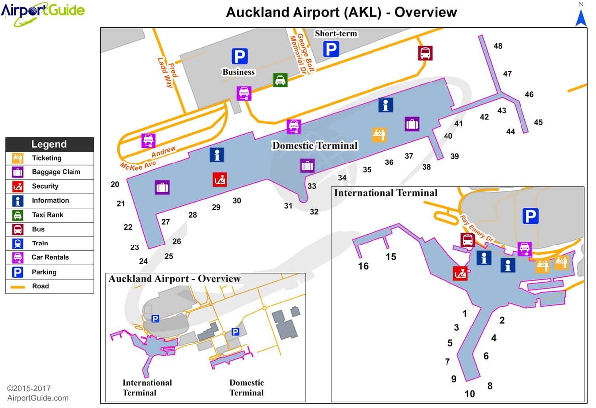 El Auckland airport terminal doméstica mapa