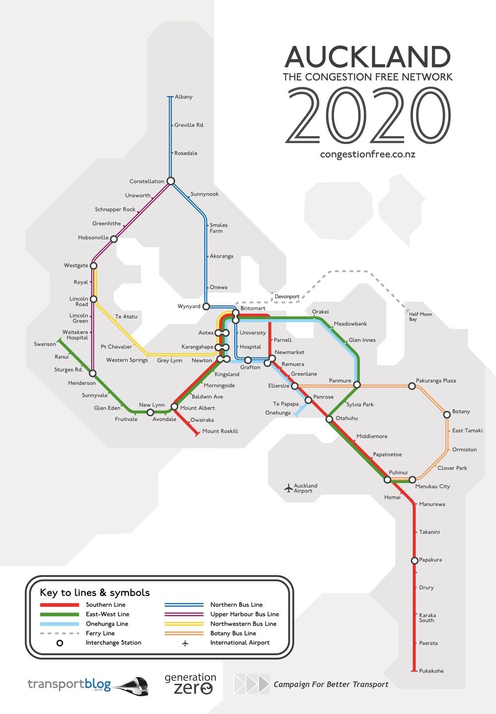 mapa de trenes de Auckland