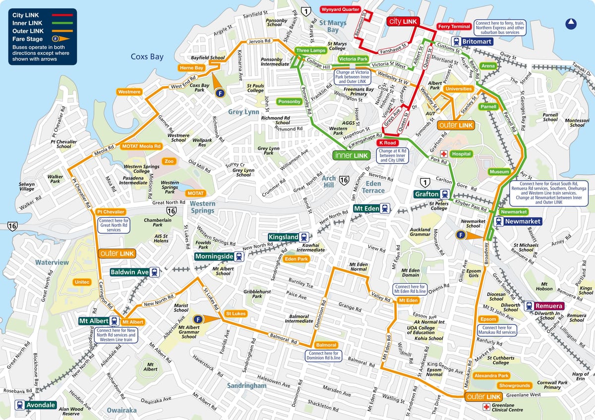 Auckland mapa de ruta de autobús