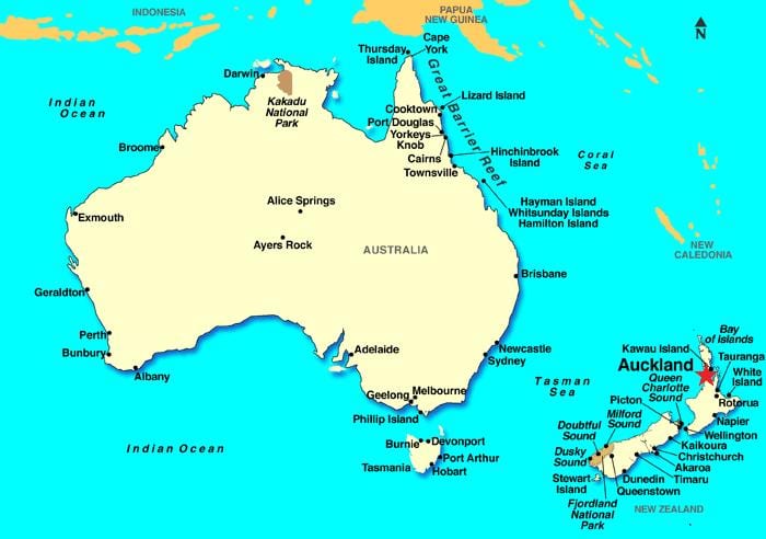 Auckland en el mapa del mundo