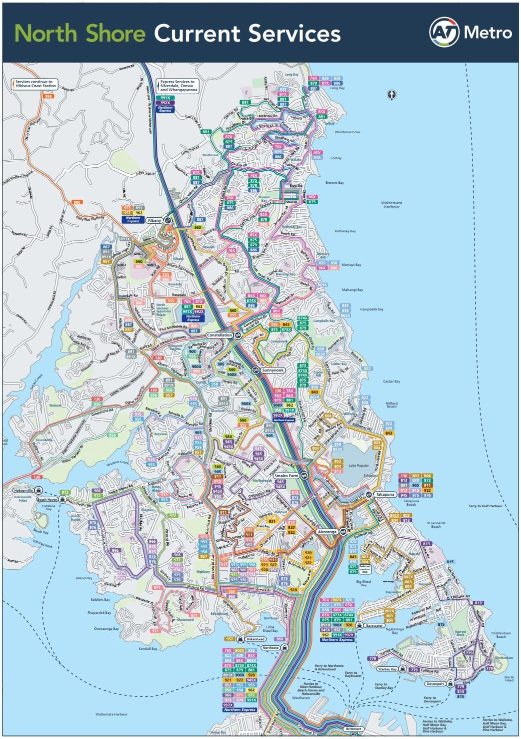mapa de la costa norte de Auckland