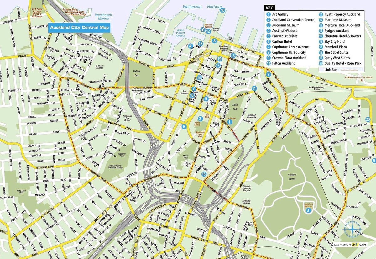 mapa de calle de la Reina de Auckland