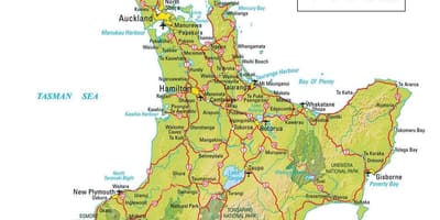 Mapa de la isla norte de Nueva Zelanda
